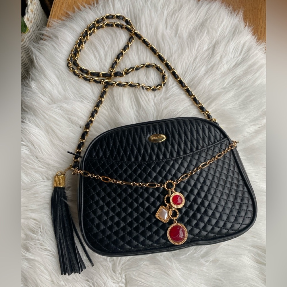 Black Quilted Crossbody with Gold tone Accents